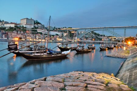 Wine boats on river Douro, Porto, Portugalのeditorial素材