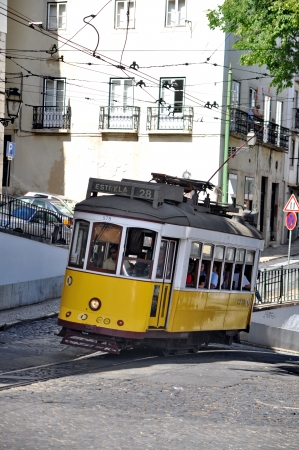 The famous line 28 tram in Lisbon, Portugalのeditorial素材
