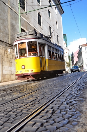 The famous line 28 tram in Lisbon, Portugalのeditorial素材