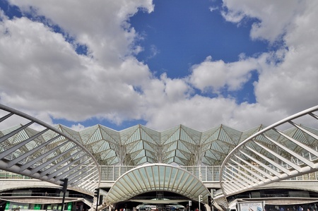 LISBON, PORTUGAL - SEPTEMBER 24  Gare do Oriente railway station in Lisbon, Portugal on September 24, 2012  It was designed by Santiago Calatrava and finished in 1998 for the Expo のeditorial素材