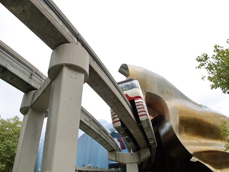 SEATTLE - SEPTEMBER 6  Experience Music Project  EMP  with Seattle monorail running through on...