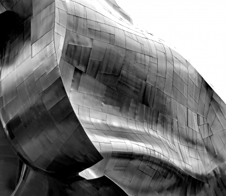 SEATTLE - SEPTEMBER 6  Experience Music Project  EMP  with Seattle monorail running through on September 6, 2011  EMP was designed by Frank Gehry and houses many rare artifacts from popular music history のeditorial素材