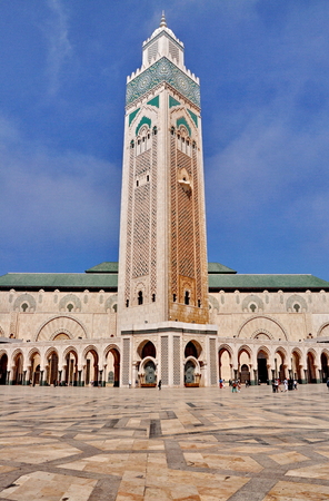 The Hassan II Mosque, located in Casablanca is the largest mosque in Morocco and the third largest mosque in the worldの写真素材