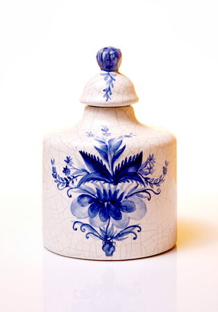 Old white and blue potの写真素材
