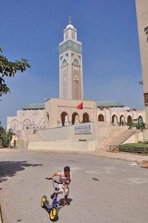 The Hassan II Mosque, located in Casablanca is the largest mosque in Morocco and the third largest mosque in the worldのeditorial素材