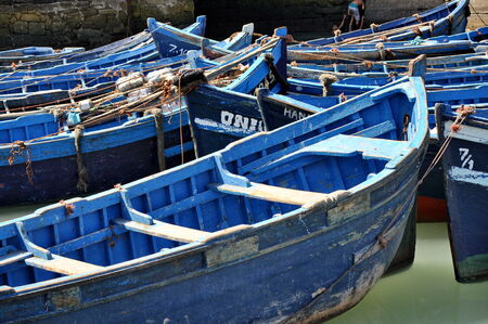 Blue fishing boats of Essaouiraの写真素材