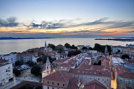 View of Zadar, Croatia from above at sunsetの写真素材