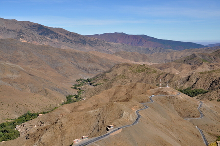 Curly road in the High Atlas mountains in Moroccoの写真素材