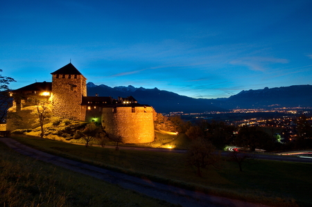 Castle of Vaduz in Liechtenstein at nightのeditorial素材