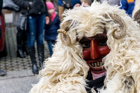 MOHACS, HUNGARY - FEBRUARY 07: Unidentified people in mask at the Mohacsi Busojaras. It is an annual festival to welcome the spring . February 07, 2016 in Mohacs, Hungary.のeditorial素材