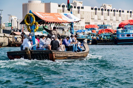 DUBAI, UAE-JANUARY 31, 2016: Traditional Abra ferries at the creek