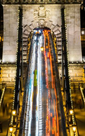 Traffic on Chain Bridge in Budapest, Hungaryの写真素材