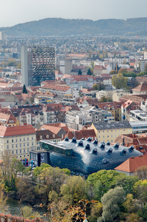 City of Graz in Austria from aboveのeditorial素材