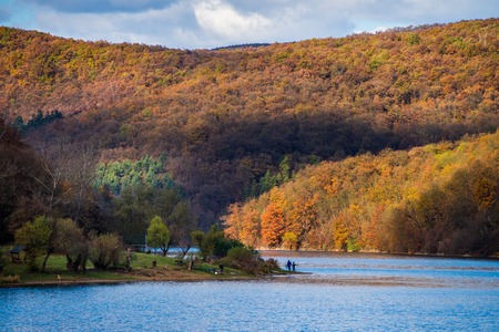 Hillside at autumnの写真素材