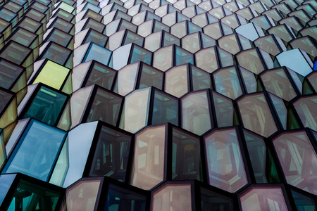 Reykjavik, Iceland - 24 September, 2016: Hapra Concert, a landmark of the city with glass windows, on the waterfront of central Reykjavikのeditorial素材