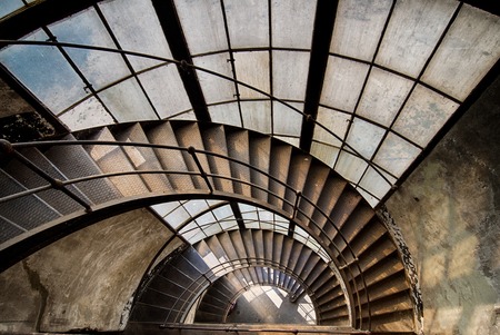 An abandoned stairway in electrical buildingの写真素材
