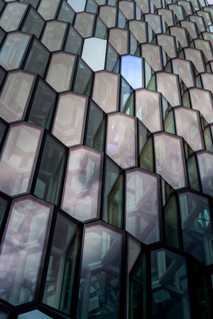 Reykjavik, Iceland - 24 September, 2016: Hapra Concert, a landmark of the city with glass windows, on the waterfront of central Reykjavikのeditorial素材