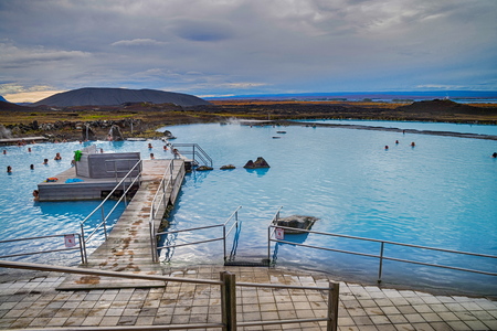 MYVATN LAKE - 20 SEPETMBER: Tourist in Myvatn geothermal lake which is a popular place in Iceland on 20 September, 2016のeditorial素材