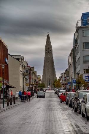 Hallgrimskirkja chucrh in Reykjavik, Icelandのeditorial素材