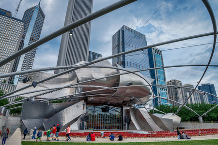 CHICAGO, IL 4 JULY 2017- View of the Jay Pritzker Music Pavilion designed by architect Frank Gehry in the Millennium Park in Chicago, Illinois.のeditorial素材