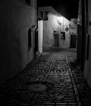 Streets of Cesky Krumlov at nightのeditorial素材