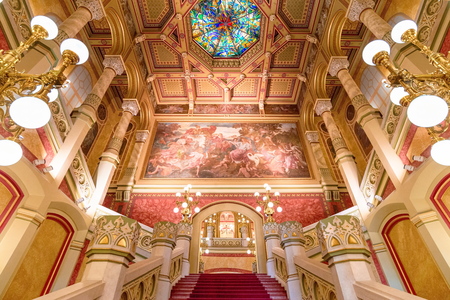 BUDAPEST, HUNGARY - APRIL 22: Interior of a ballroom called "Pesti Vigado" on April 22, 2017 in Budapest, Hungaryのeditorial素材