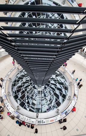 BERLIN, GERMANY - OCTOBER 21, 2017: People walking inside the Reichstag Dome. It is a glass dome constructed on the top of the Reichstag (Bundestag) building, designed by architect Norman Fosterのeditorial素材