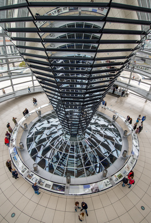 BERLIN, GERMANY - OCTOBER 21, 2017: People walking inside the Reichstag Dome. It is a glass dome constructed on the top of the Reichstag (Bundestag) building, designed by architect Norman Fosterのeditorial素材