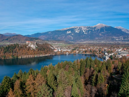 Lake Bled and the church in Sloveniaの写真素材