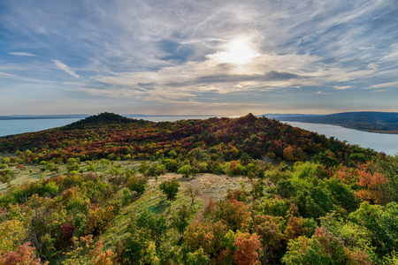 Aerial view of Tihany at lake Balatonの写真素材