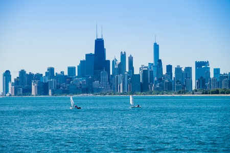 City of Chicago at lake Michigan in USAの写真素材