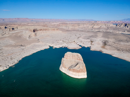 Aerial vief of Lone Rock at Lake Powellの写真素材