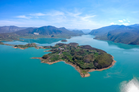 Aerial view of Rama lake or Ramsko jezero , Bosnia and Herzegovinaの写真素材
