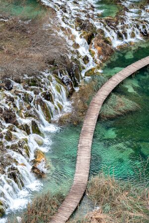 Frozen Waterfalls in Plitvice National Park, Croatiaの写真素材