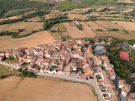 Aerial view of small Spanish village called Baldellouの写真素材
