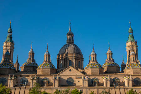 Basilica of Our Lady of Pillar in Zaragoza, Spain, Europeの写真素材