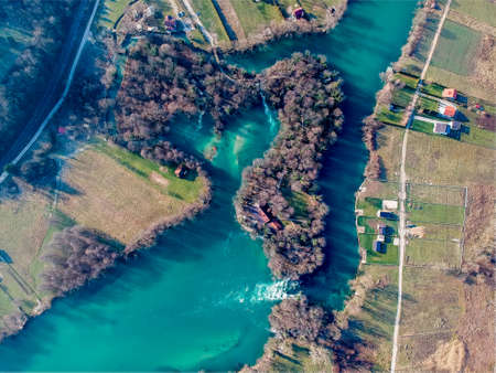 Heart shaped bay on river Una in Bosnia and Herzegovinaの写真素材