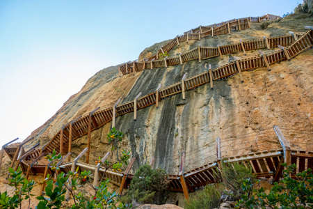 Vertiginous impressive hanging footbridges of Montfalco., Spainの写真素材