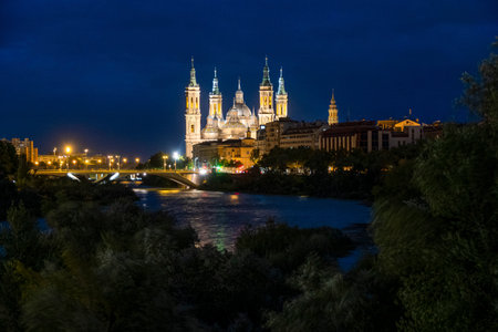 Basilica of Our Lady of Pillar in Zaragoza, Spain, Europeの写真素材