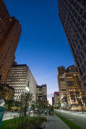 Street view of downtown area of Detroit in the United Stateの写真素材