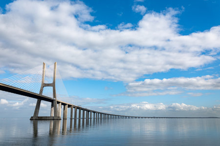 Vasco da Gama Bridge at daylight in Lisbon, Portugalの写真素材