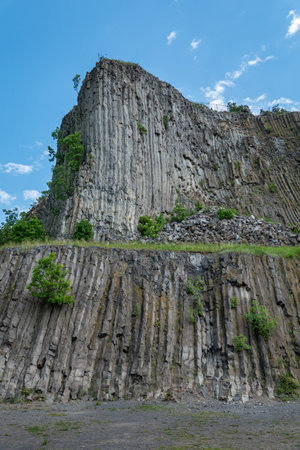 Hegyestu geological basalt cliff in Kali basin hungary near Koveskalの写真素材