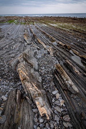 Basque Coast Geopark at Sakoneta beach, Guipuzcoa, Spain, Europe