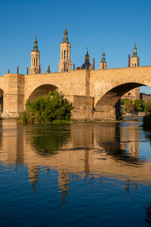 Basilica of Our Lady of Pillar in Zaragoza, Spain, Europe. Famous church with beautiful ornate architecture.の写真素材