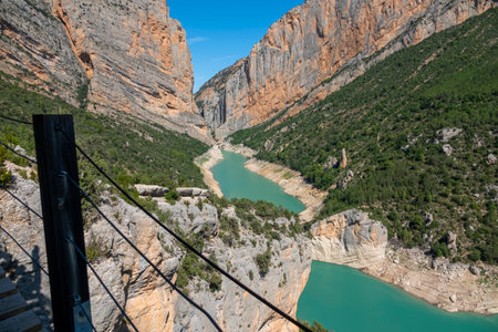 Vertiginous impressive hanging footbridges of Montfalco., Spainの写真素材