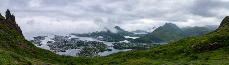 View of Floya mountain Svolvaer, Lofoten Islands, Norwayの写真素材