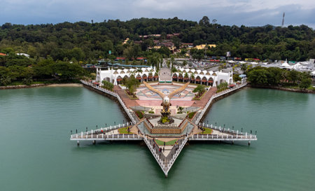Aerial view of Eagle statue, symbol of Langkawi island, Malaysiaの写真素材