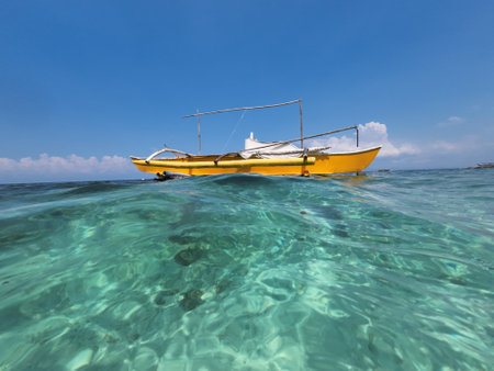 Yellow fishing boat in Philippinesの写真素材