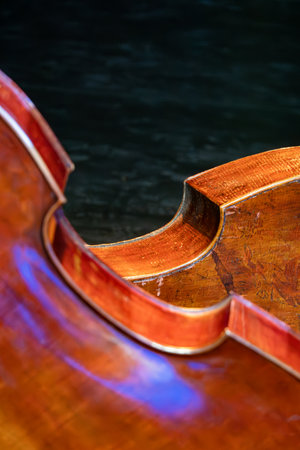 Cello closeup on dark backgroundの写真素材