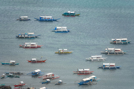 Fishing boats on the water in Philippinesの写真素材